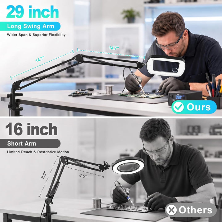 NZQXJXZ 10X 30X Lupe mit Licht und Klemme, Lupenlampe für Lesen &amp; Hobby | 75cm Flexibler Arm, Grosse