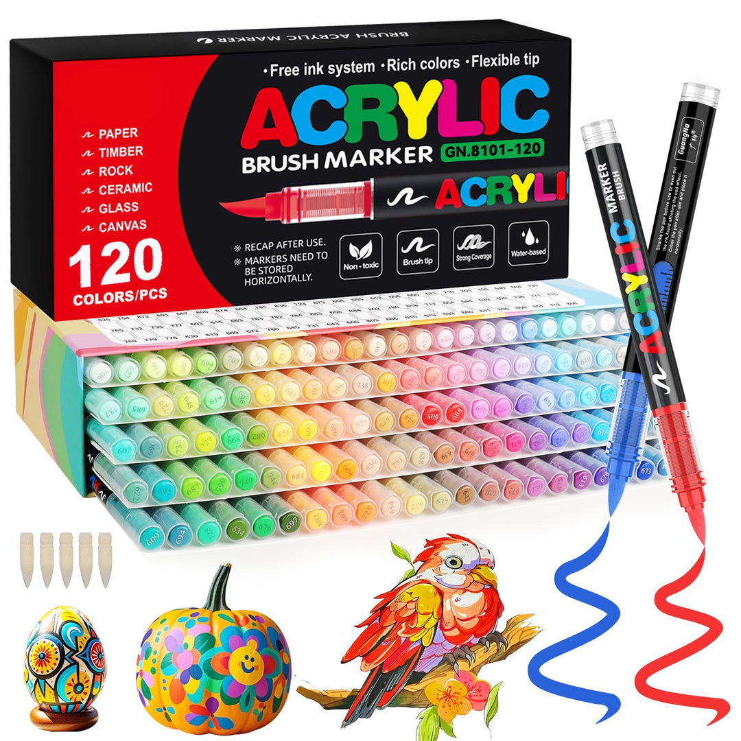 Funnasting 120 Farben Acrylstifte, Weiche Pinselspitze Acrylmarker, Acrylstifte Set für Steine Wasse