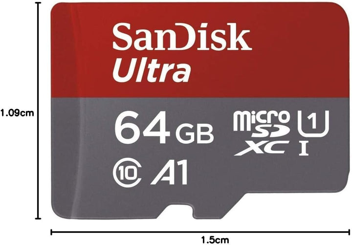 SanDisk Ultra 64 GB microSDXC Memory Card + SD Adapter with A1 App Performance Up to 100 MB/s, Class
