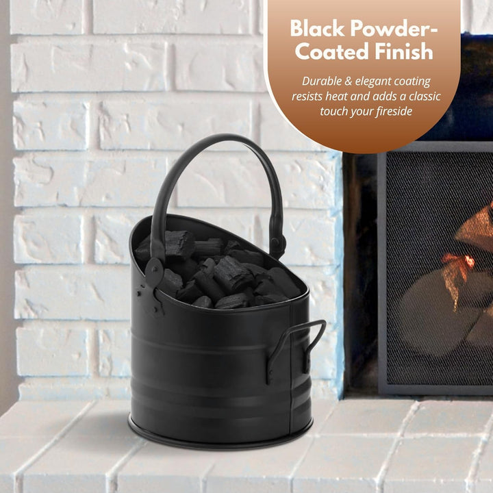 HomeZone schwarzer Kohleeimer für Anzündholz, Kohle und Brennstoff, BLACK ROUND FIRESIDE BUCKET