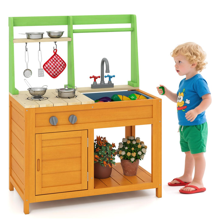 COSTWAY Matschküche Kinder Outdoor, Kinderküche mit Zubehör, Spielküche mit realistischen Herden & W