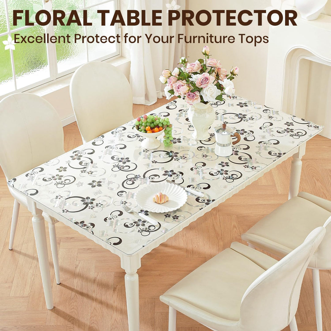 Tischfolie Transparent mit Blumenmuster 40 x 60cm, 2mm Transparente Tischdecke Tischschutz, PVC Glas