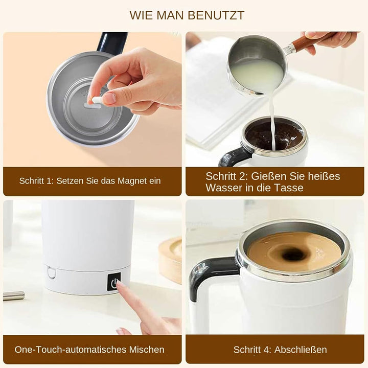 Selbstrührende Kaffeetasse 380ml - Wiederaufladbare Magnetischer Rührbecher, Edelstahl, Automatische