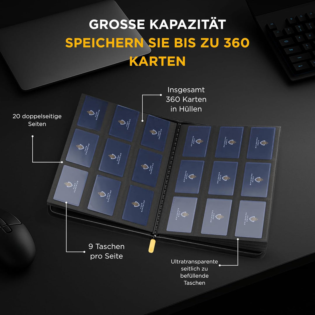 Card Guardian – Premium Sammelkarten Album mit Reissverschluss – 360 Kartenplätze – 9-Pocket TCG Bin