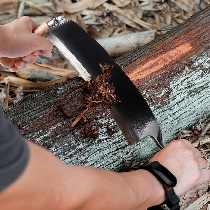 250mm Zugmesser für Holz, Gebogen, Rindenschäler mit Ergonomischen Holzgriffen und Klingenschutz, Re