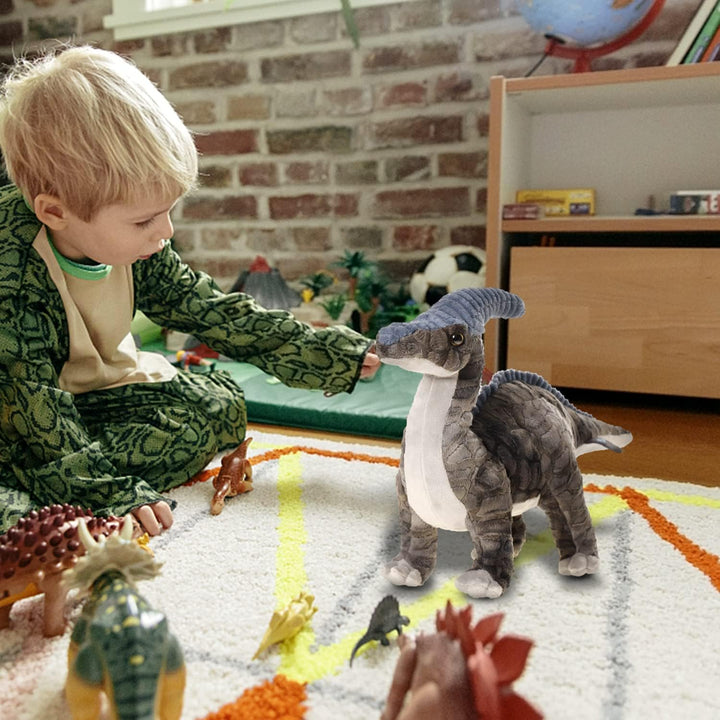 Dinosaurier-Plüschtier, 40,6 cm, Parasaurolophus-Stofftier-Überwurf, Plüschkissen, weich, grau, flau
