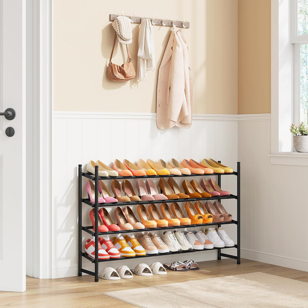 Tajsoon Schuhregal 4 Ebenen, 74–104 cm verstellbar &amp; stapelbar, für Eingang, Kleiderschrank, Garage,
