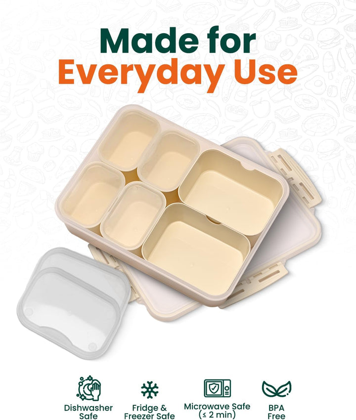 GIRAFFYCO Tragbare Snackbox mit isolierter Kühltasche & Kühlakku, 6 herausnehmbare Fächer mit Einzel