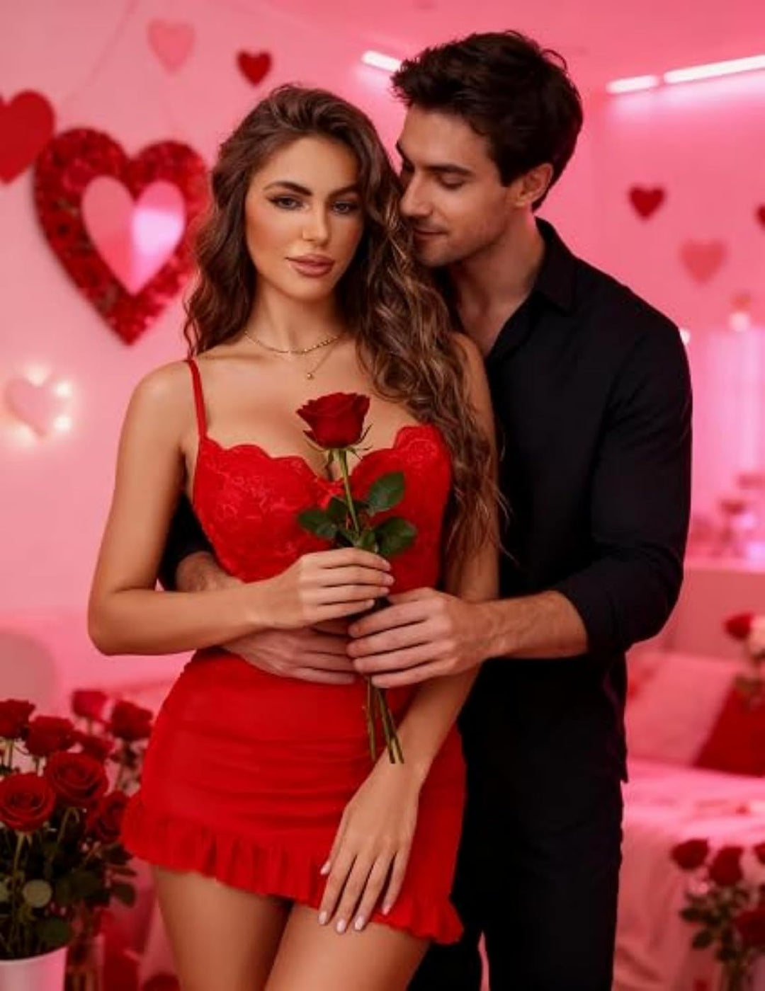 Avidlove Damen Spitze Body Kurz Kleid Sexy Dessous mit Bügel Mesh Nachthemd mit String Plissiertes B
