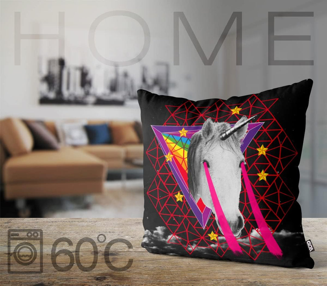 VOID Unicorn Laser Head Einhorn Kissenbezug Kissenhülle Outdoor Indoor Pferdekopf Trash, Kissen Grös