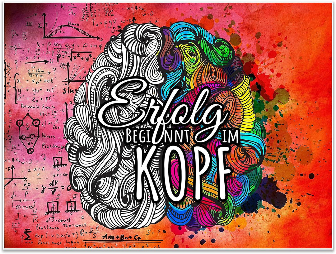 wandmotiv24 Poster als Wanddeko, Grösse 80x60cm, Erfolg beginnt im Kopf, Formeln, Moderne Wanddeko,
