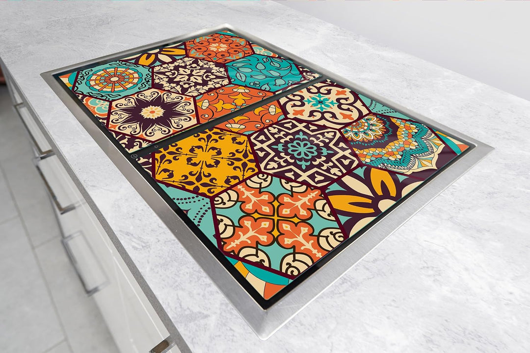 TMK ArtDeko Herdabdeckplatte 2 Teilig 35x52 + 40x52 cm - Spritzschutz Herdabdeckung – Herdschutz aus