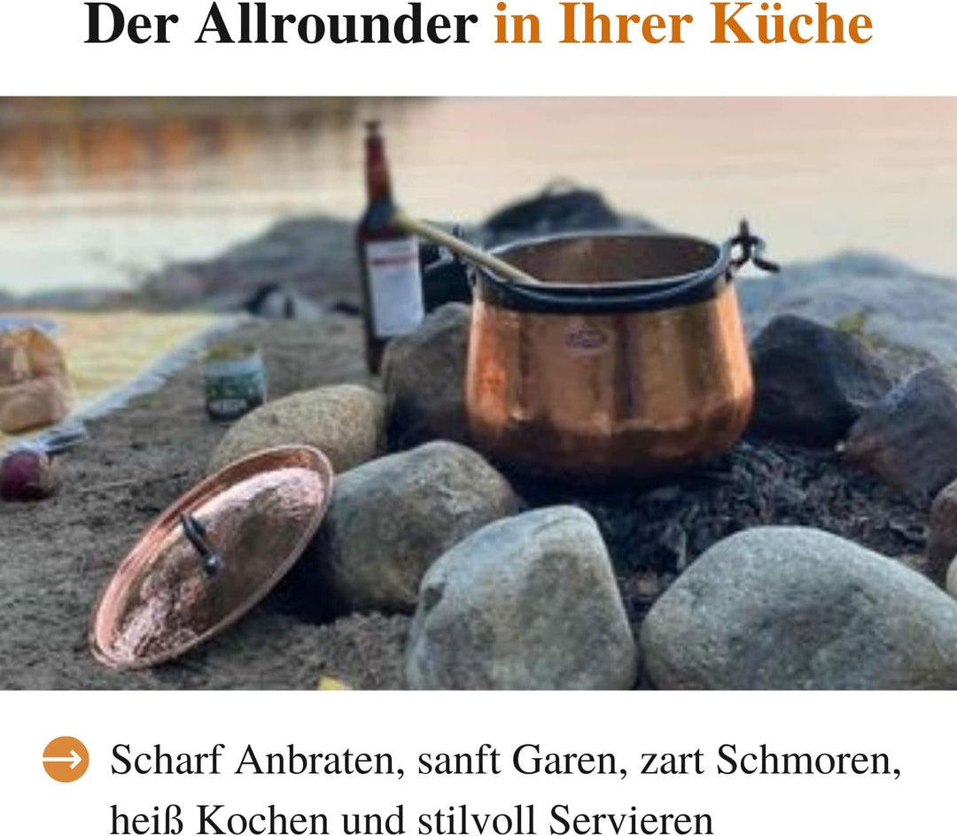 CopperGarden Kupferkessel 5 Liter I Hexenkessel mit Henkel &amp; Deckel I Handgeschmiedeter Kessel aus b