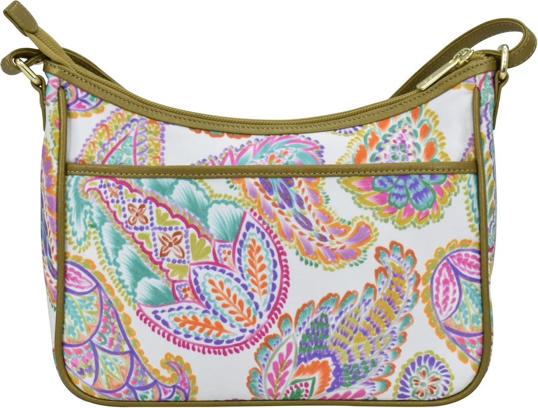 Anuschka East/West Hobo Bag - Wanderlust Kollektion - Nylonstoff mit Leder Trim und Kunstdruck Boho