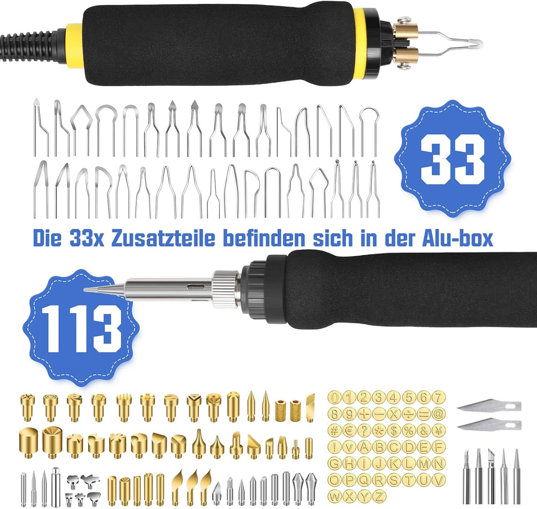 165-tlg Brandmalstation, 100W Brandmalerei und Lötkolben set, 5x Lötspitzen &amp; Zwei Stift, Holzbrenne