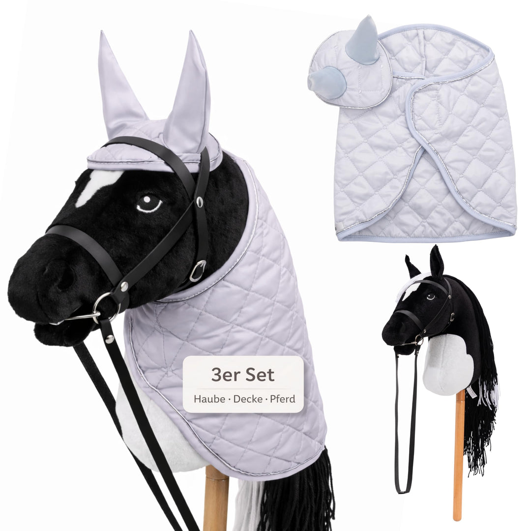 Hobby Horse Set – Grosses Steckenpferd für Kinder mit Decke & Fliegenhaube | Komplettes Hobby Horsin