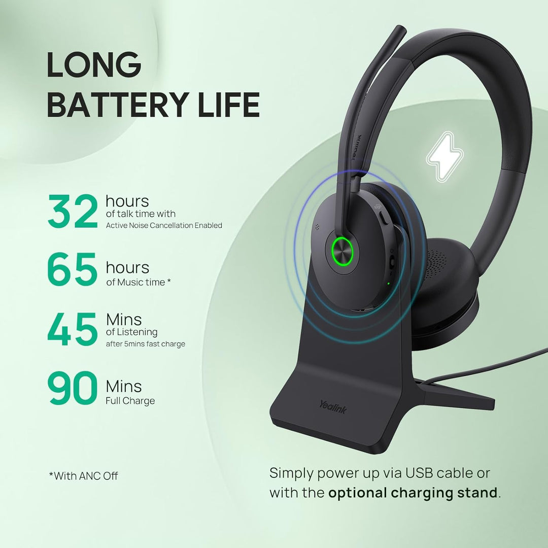 Yealink BH74 mit Ladestation ANC Kabelloses Bluetooth Headset mit Mikrofon, 6X Hybride Geräuschunter