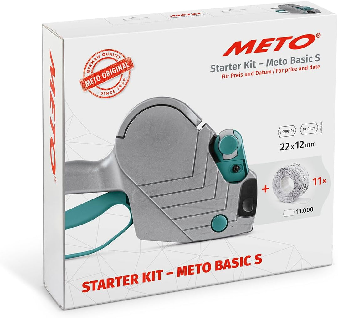Meto Basic S Starter Kit inkl. 11.000 Etiketten – Preis, Datum, MHD (1-zeilig, 8-stellig für 22x12 m