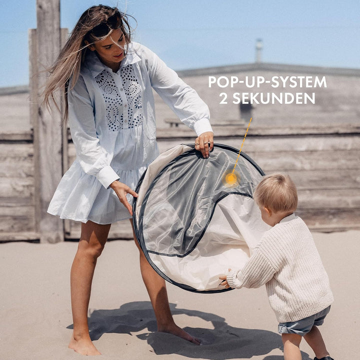 Deryan Strandzelt Pop Up - Leichtgewicht - 50% UV-Schutz - Inklusive Pflöcke und Tragetasche - Creme