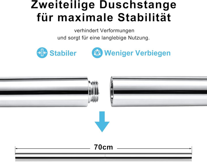 JOHO Duschsystem Duschset Duschbrause mit Schlauch und Halterung, Brausestangeset 0.7m Duschstange m