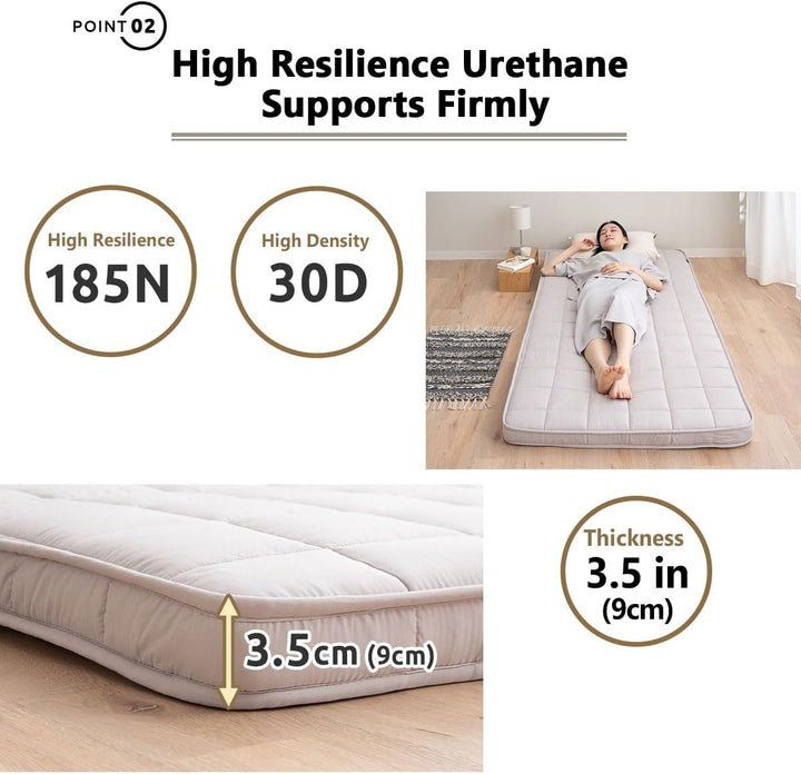 EMOOR Japanische Gepolsterte Futon Matratze Machi 90 x 202 cm Grau, Urethan- und Polyester (Fest) Zw