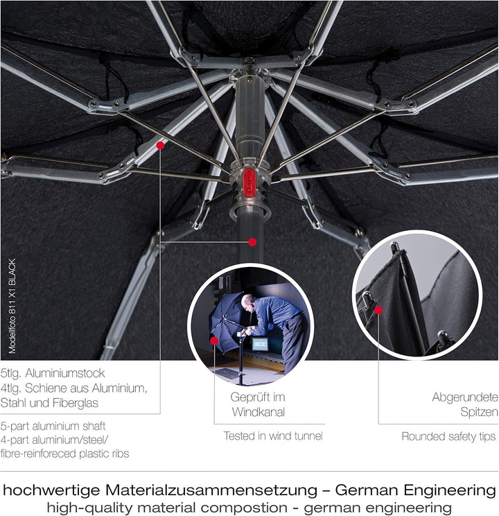 Knirps Taschenschirm X1 Design – Kleinster Regenschirm Leicht und kompakt –Sturmfest – Black 94cm Bl