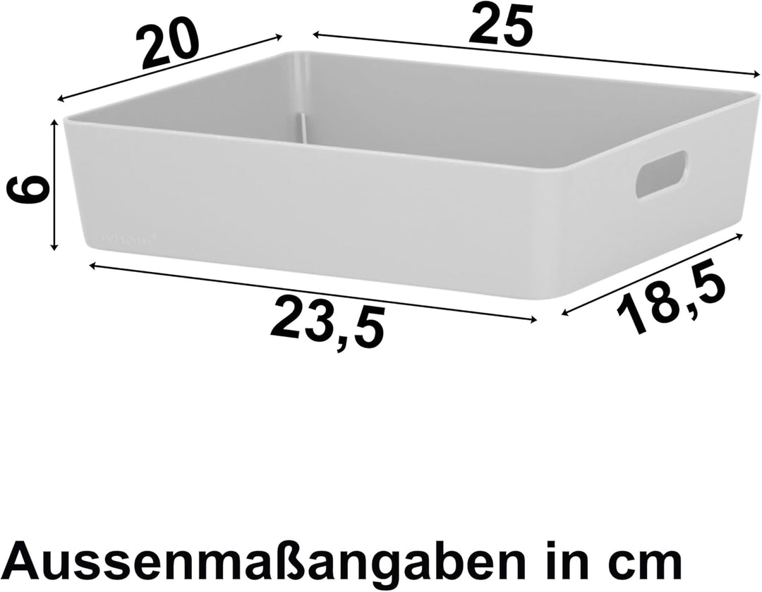 3x Ordnungsboxen - 6 cm hoch - GRAU - 25x20x6cm - 2,6 Liter - DINA5 Ordnungskorb - Schubladenorganiz