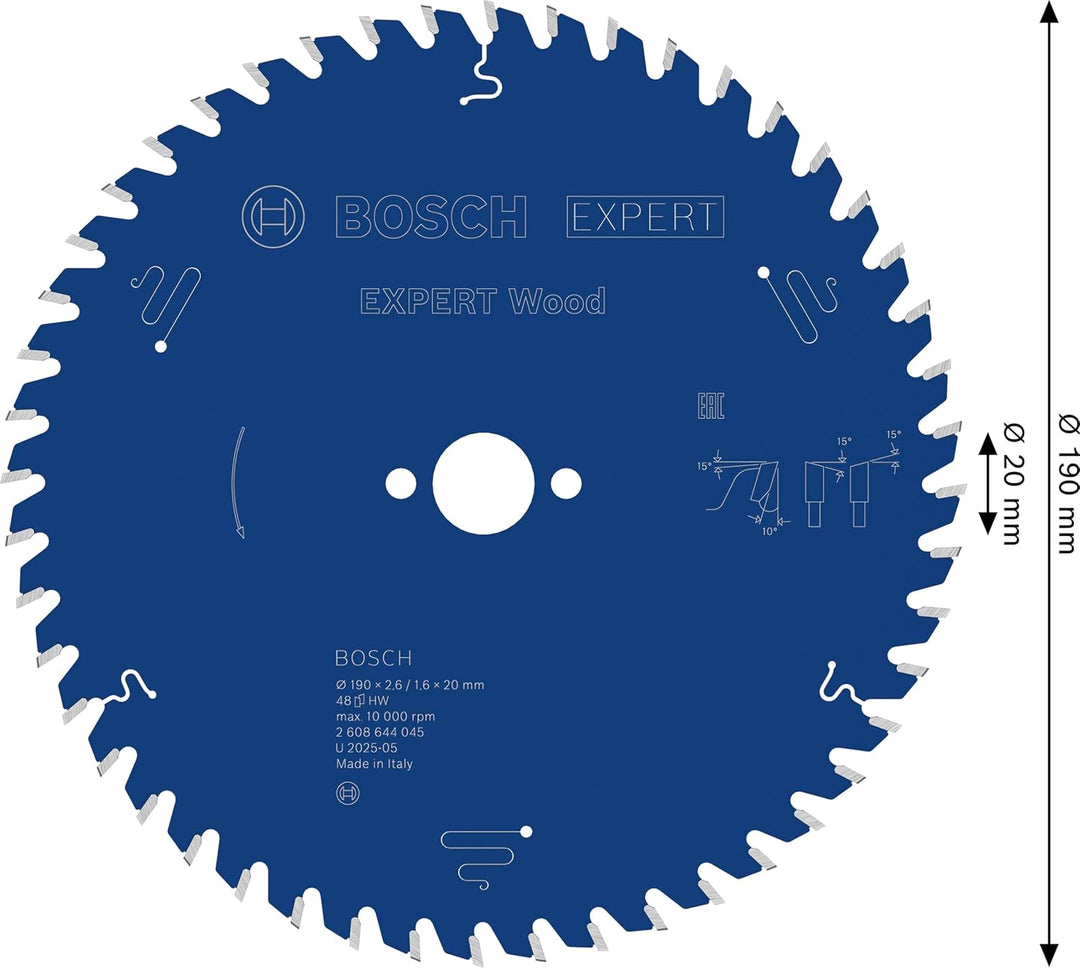Bosch Professional 1x Kreissägeblatt Expert for Wood (Holz, Sägeblatt Ø 190 x 20 x 2,6 mm, 48 Zähne,