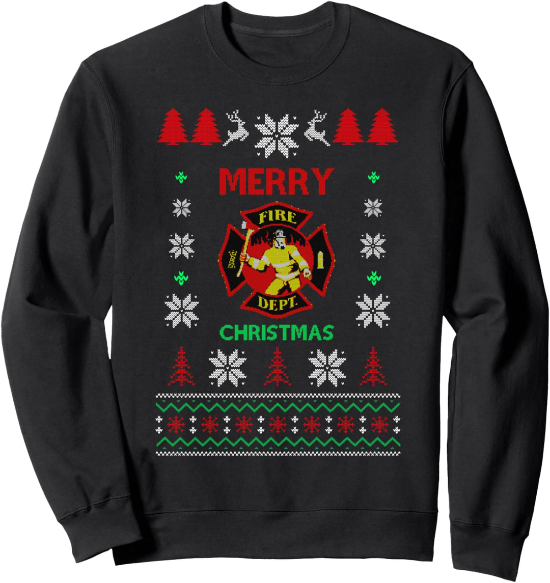 Fireman Xmas Sweater Gifts Firefighter Ugly Merry Christmas Sweatshirt