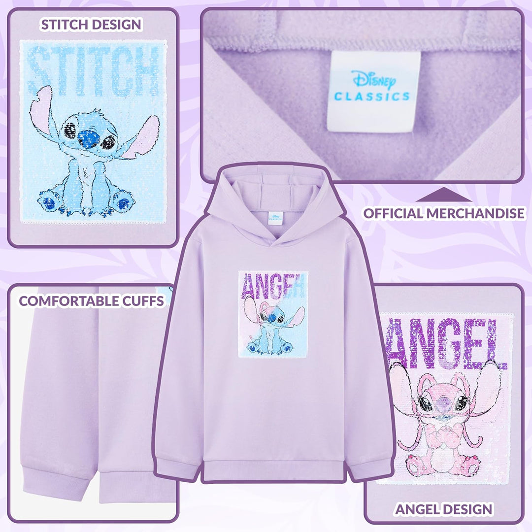 Disney Stitch Pullover Mädchen, Jungen & Teens, Atmungsaktiv Kinder Hoodie Kuschelig mit Wendbarem P