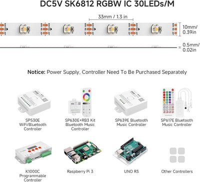 BTF-LIGHTING RGBW SK6812 (ähnlich WS2812B) RGB+Kaltes Weiss 5m 30LEDs/pixel/m Individuell adressierb