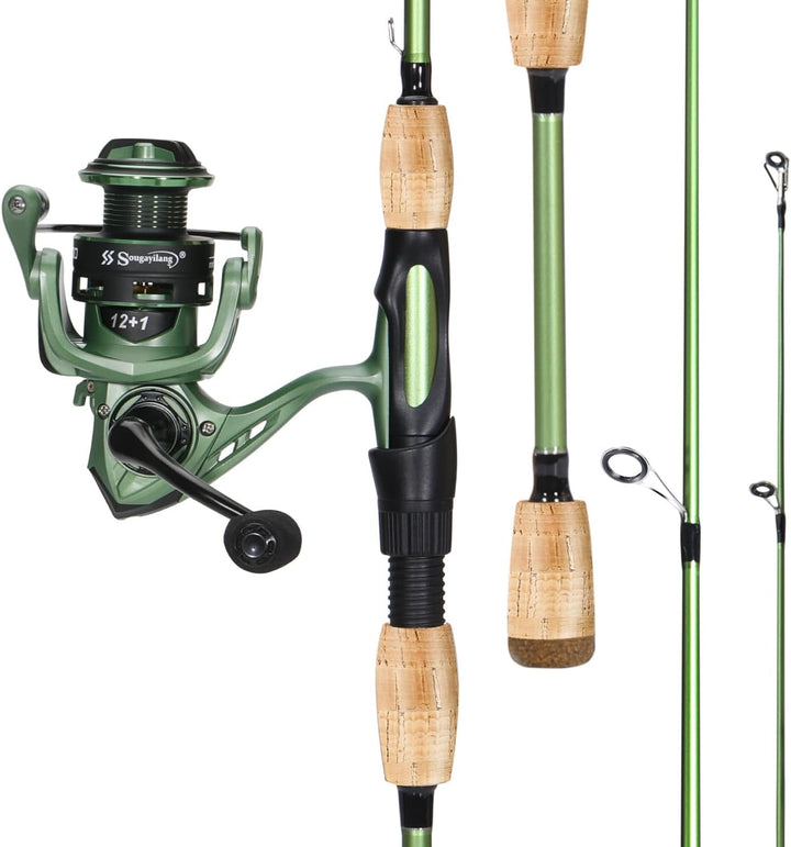 Sougayilang Angelrute Reel Combos, Graphit 2Pc Rohlinge Angelrute mit Casting & Spinnrolle, Edelstah