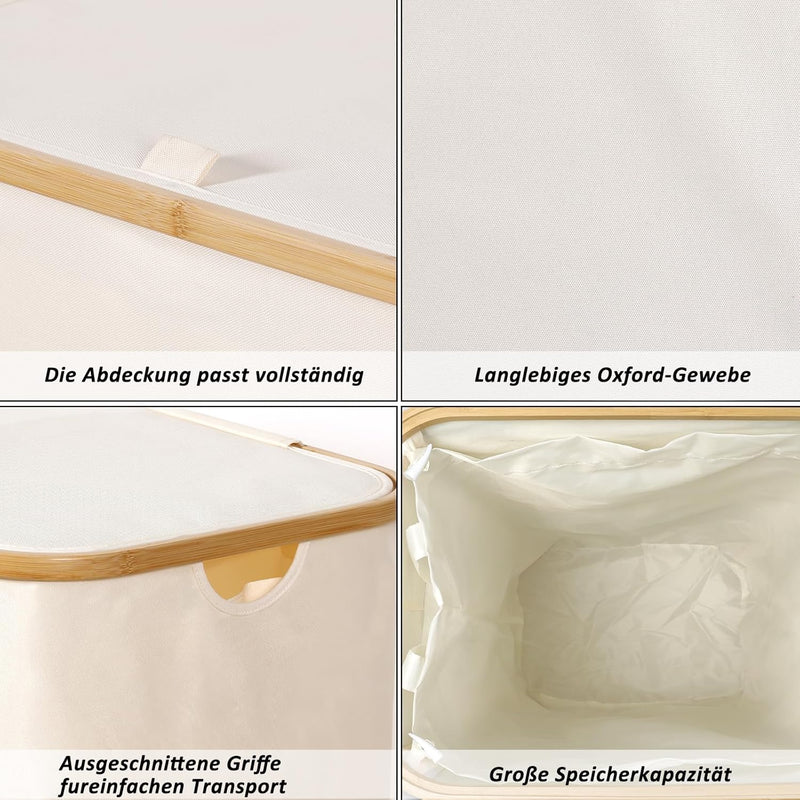 CALIYO WäSchekorb Mit Deckel, 100 Liter WäScheköRbe mit Henkel und Innentasche, Faltbarer Gross WäSc
