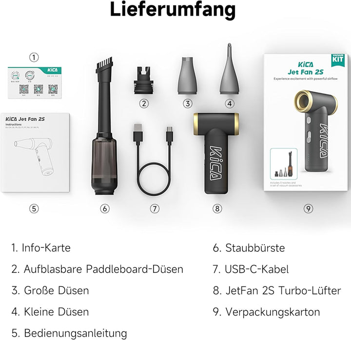 Kica JetFan 2S Elektrischer Air Duster – Metallgehäuse, 117.000 U/min, stufenlose Steuerung & Turbom