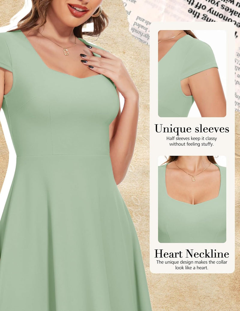 Berylove Cocktailkleid Damen Elegant Rockabilly Kleider Herzausschnitt Midi Vintage Kleid Abendkleid