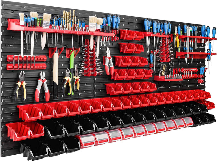 Lagersystem Werkstattregal | 172 x 78 cm | 70 stck. Box | Wandregal mit Werkzeughalterungen und Stap