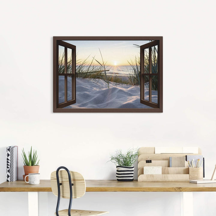 ARTland Leinwandbilder Wandbild Bild Leinwand 100x70 cm Fensterblick Strand Meer Sand Ostsee Dünen S