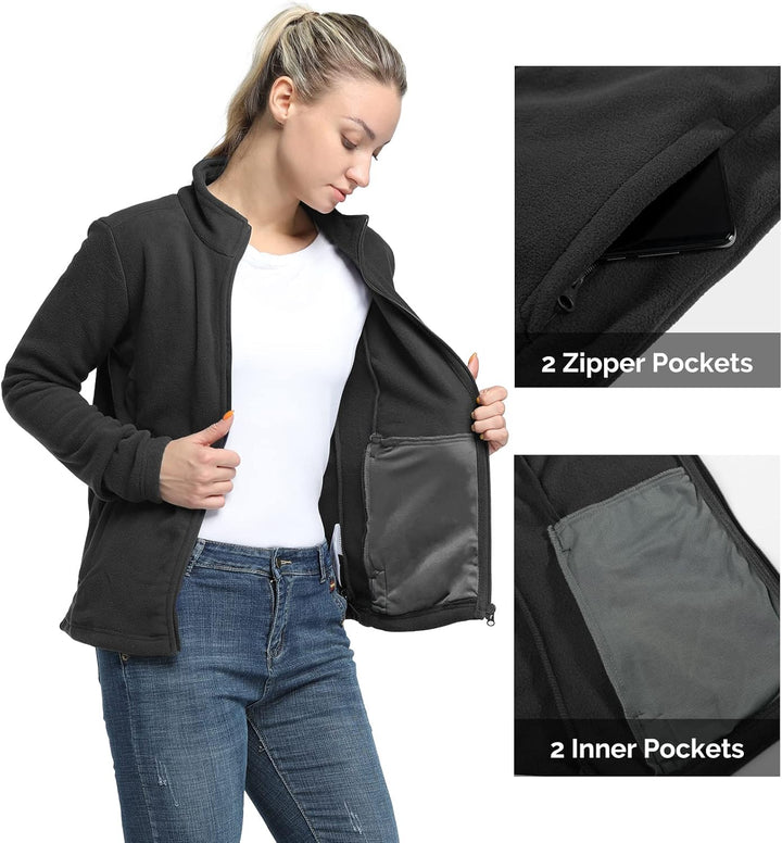 33,000ft Damen Fleecejacke mit Durchgehendem Reissverschluss Stehkragen Damen Leichte Fleece Jacke A