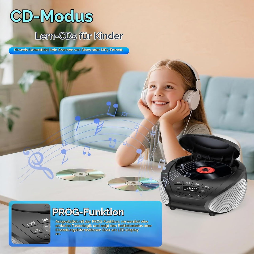 Gueray Tragbarer CD-Player Boombox Kompakt-Radio mit Stereo-Lautsprechern UKW-Radio 3,5-mm-AUX-Einga