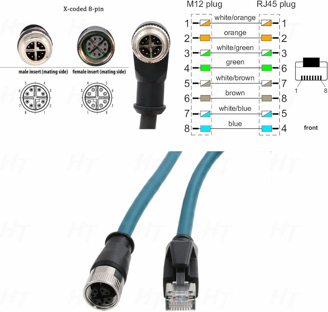 HangTon Ethernet Kabel M12 X-codiert 8 Pin Buchse auf RJ45 Cat7e Patch Cord für Industrielle Automat