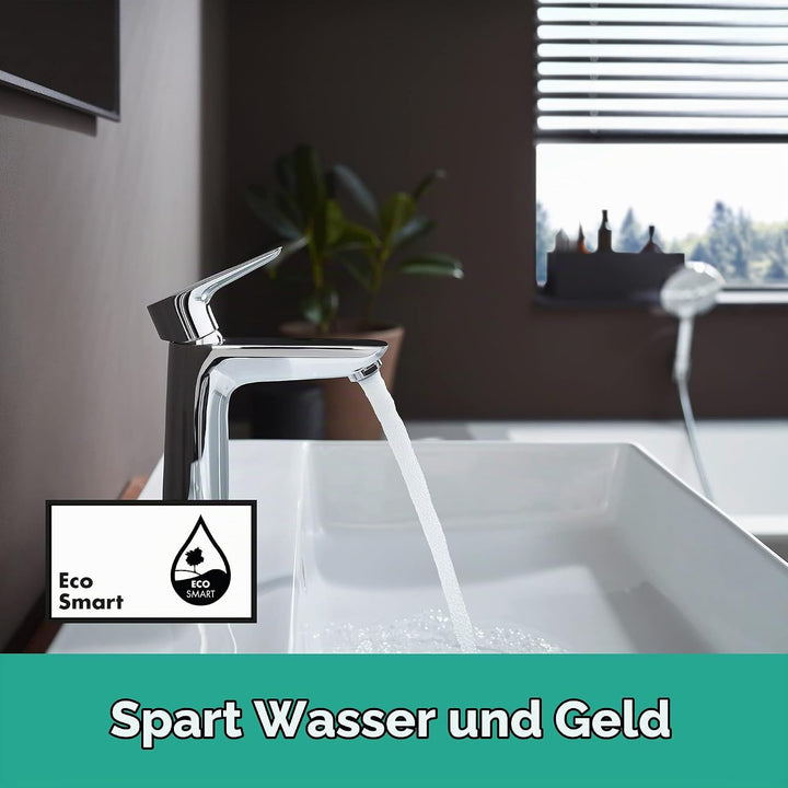 hansgrohe Waschtischarmatur Talis E, Wasserhahn Bad mit Auslauf Höhe 110 mm, mit Zugstange, Badarmat