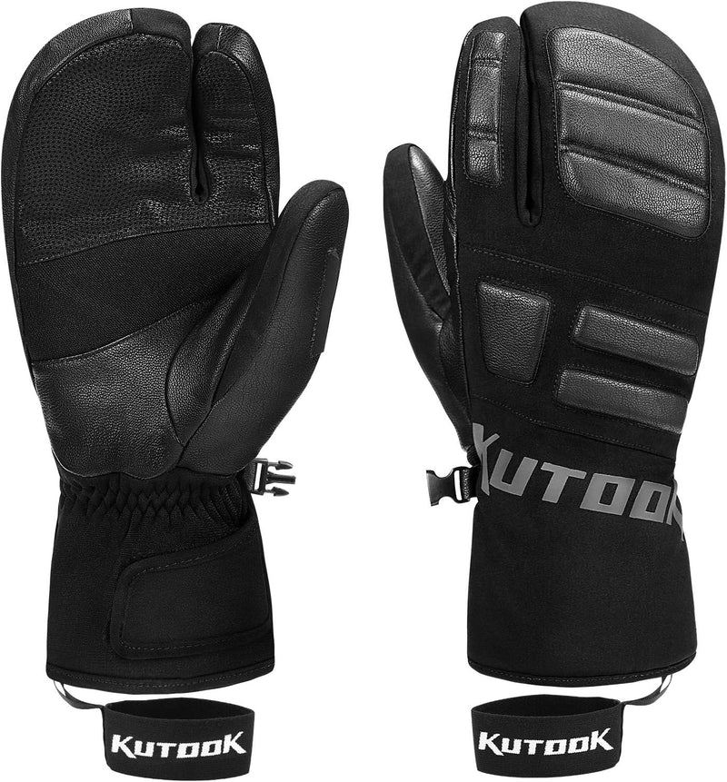 KUTOOK Skihandschuhe Ziegenleder 3M Thinsulate Fäustlinge 5 MM Eva HIPORA Wasserdicht Winddicht Stra