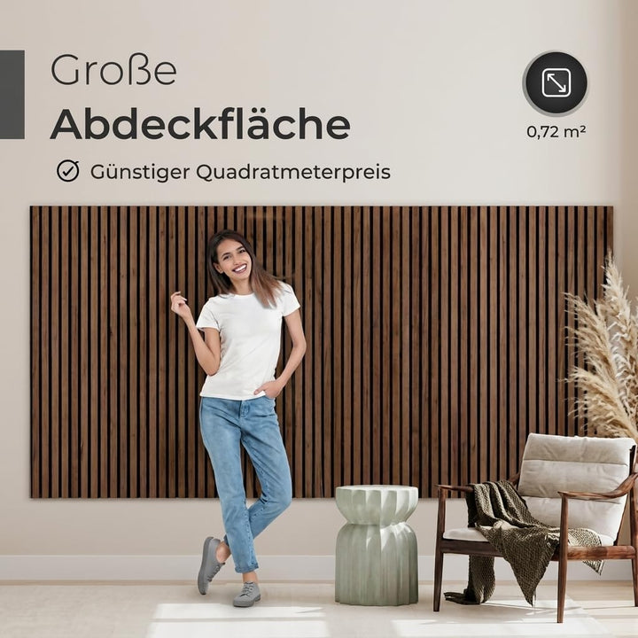 Akustikpaneele Holz - 120x60cm - Echtholz Eiche & Akustikfilz | 1 Stück - Wandpaneele, Schalldämmung