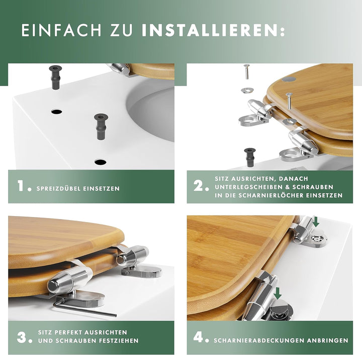 Benkstein® Premium Bambus WC Sitz mit Absenkautomatik – Quick Release Funktion – Hochwertiger Klodec