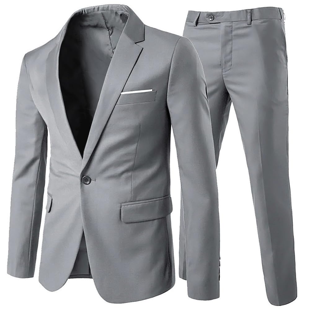 Allthemen Herrenanzug 2 Teilig Slim Fit Anzüge Business Hochzeitanzug für Männer L Hellgrau, L Hellg