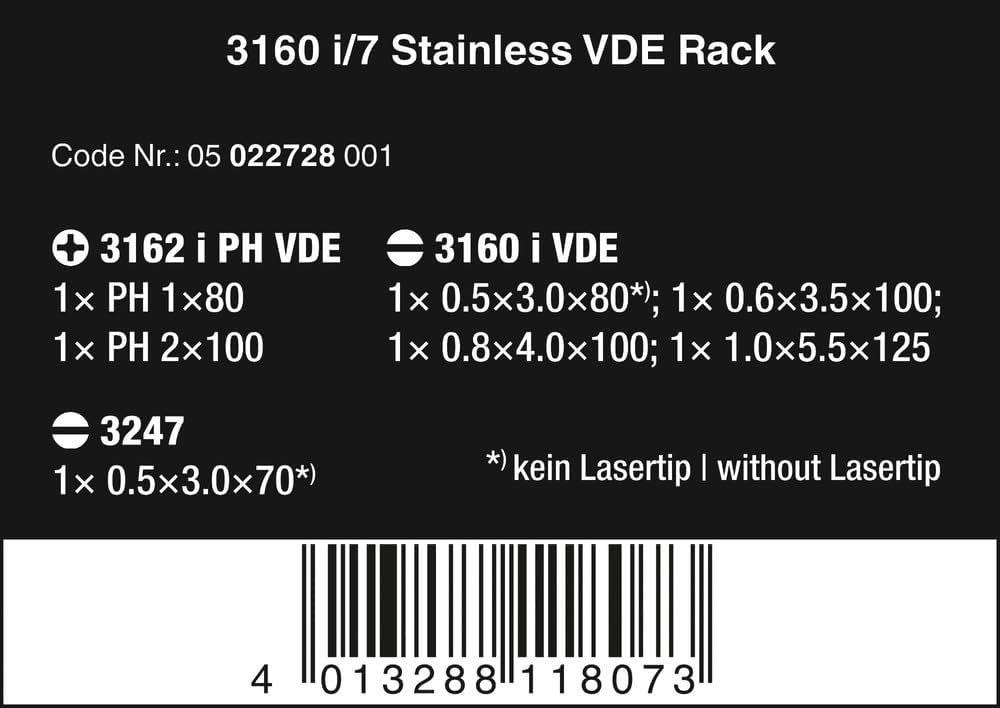 Wera 3160 i/7 Schraubendrehersatz, Edelstahl + Rack, 7-teilig, 05022728001