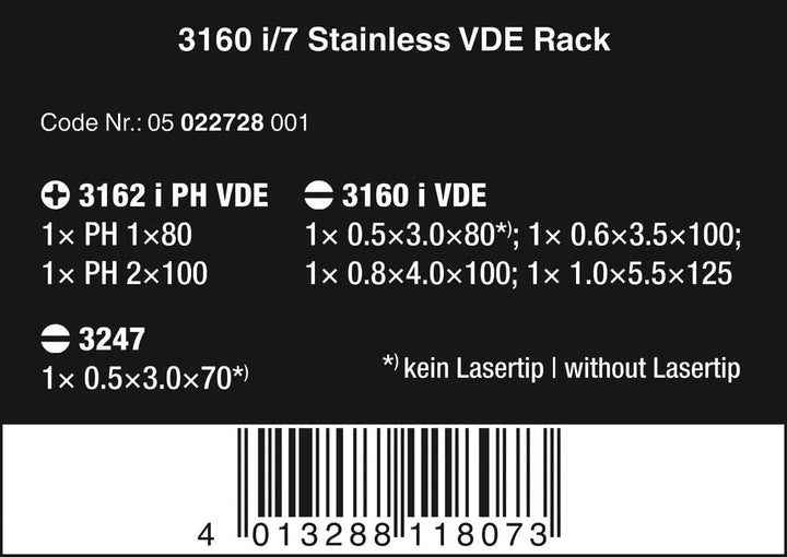 Wera 3160 i/7 Schraubendrehersatz, Edelstahl + Rack, 7-teilig, 05022728001