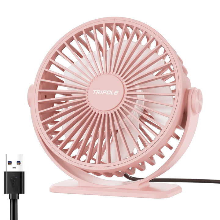 TriPole Mini Ventilator mit 3 Gang, USB Tischventilator Leistungsstark, 360° Neigung, Tragbar für Bü