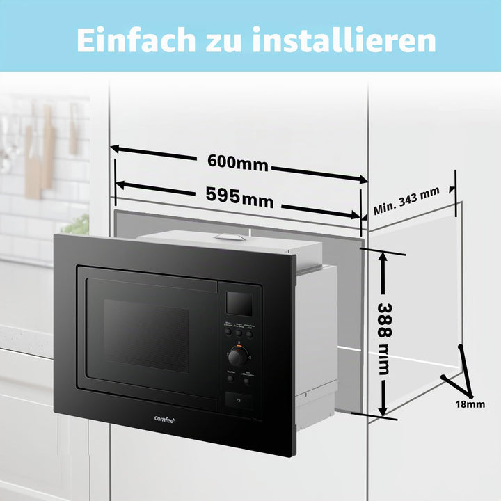 COMFEE' Digitaler Einbau-Mikrowelle, 20 Liter, 800 W, Grill, 5 Leistungsstufen, 8 automatische Menüs