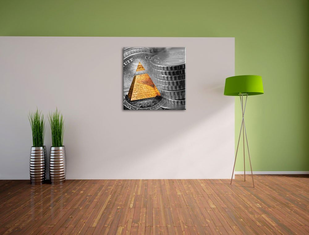 Pixxprint Illuminati Pyramide Black and White Dollar schwarz/weiss, Format: 70x70 auf Leinwand, 70x7